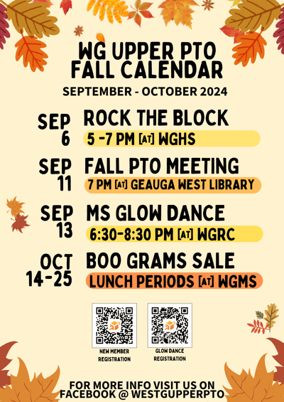 WG Upper PTO Fall Calendar 2024